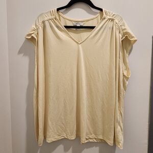 Nine West Light Yellow Top With Gathered Sleeves
